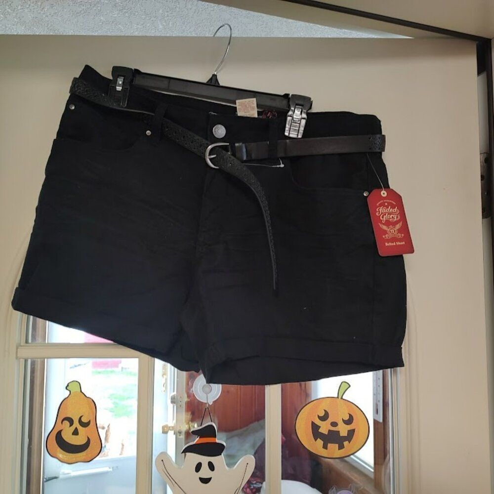 New Faded Glory BlackBelted Shorts Size Women's 16